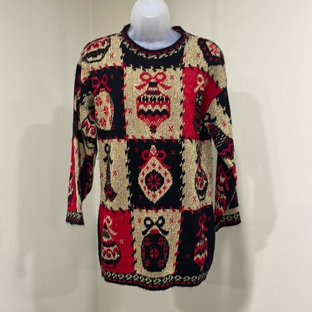 NWOT VTG Dana Scott Christmas Ornament Oversized Sweater.  Size S small 4/6